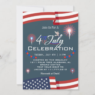 Invitation Feu rouge blanc et bleu patriotique 4 juillet