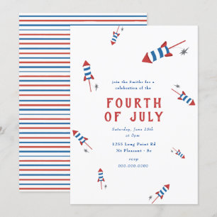 Invitation Feu Rouge Bleu Rocks 4 juillet Fête Invita