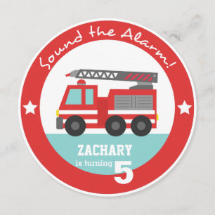 Invitation Feu rouge Camion garçon fête d'anniversaire, Cercl