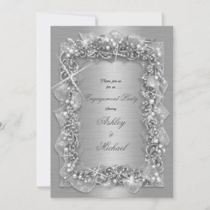 Invitation feuillage argent luxe prospérité paillettes métall