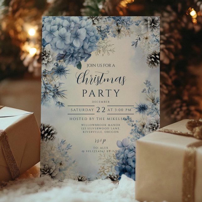 Invitation Feuillage Bleu Givré de Noël (Créateur téléchargé)