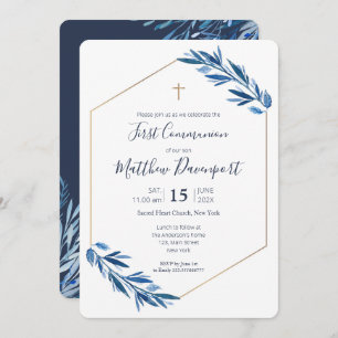 Invitation Feuillage bleu Première communion