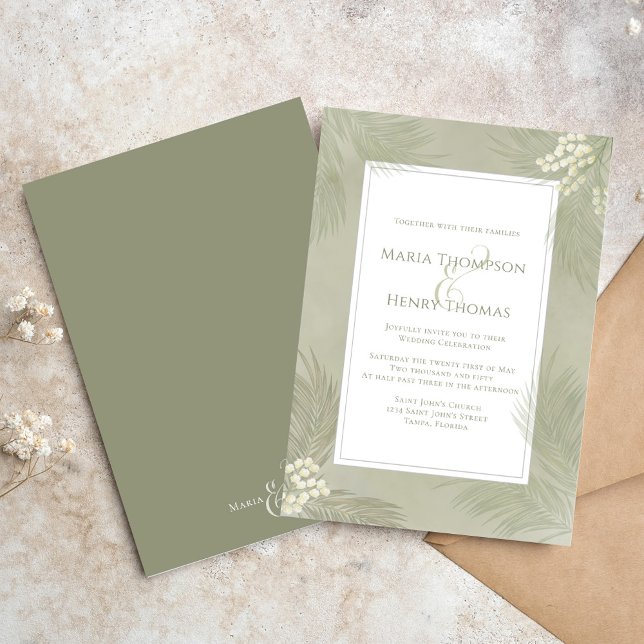 Invitation Feuillage Boho Aquarelle Feuilles de Palmier Tropi (Créateur téléchargé)