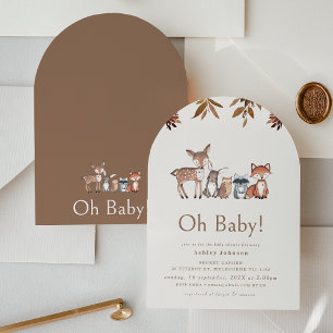 Invitation Feuillage Brown Arché Baby shower d'animaux de boi