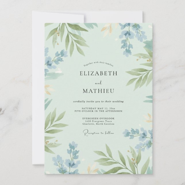 Invitation Feuillage Ciel Mousse de Mer Eucalyptus Gris Maria (Devant)