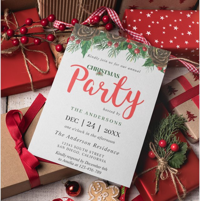 Invitation Feuillage Cône de pin Branches de pin Fête de Noël (Créateur téléchargé)