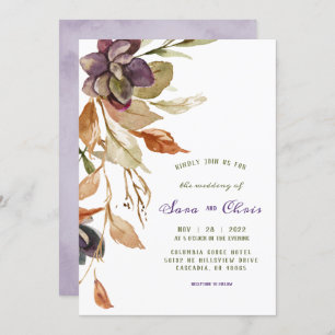 Invitation Feuillage d'automne et succulent   Aquarelle viole