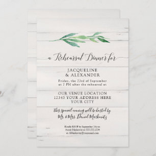 Invitation Feuillage de bois blanc rustique Verdure Aquarelle