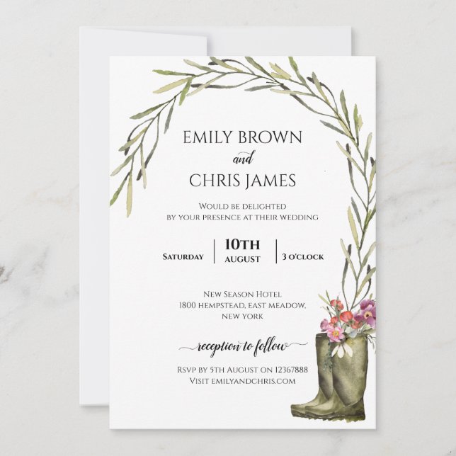 Invitation Feuillage de jardin secret | Coupleboots Mariage r (Devant)