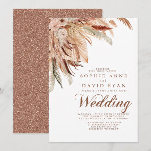 Invitation Feuillage de palmiers tropicaux d'herbe de pampa 