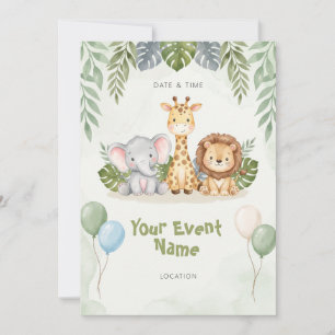 Invitation Feuillage de sauge pour bébé animal de safari