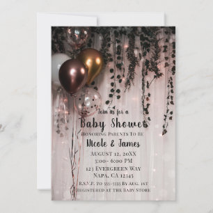 Invitation Feuillage de verdure Lumières rose gold & Baby Sho