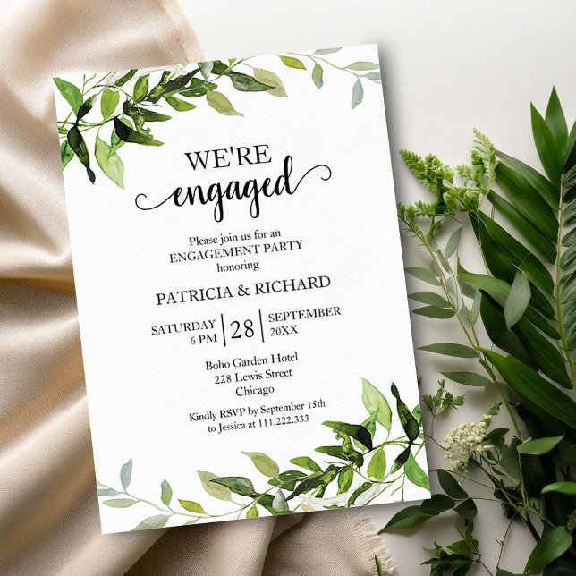 Invitation Feuillage de verdure Nous sommes fiancés Fête de f (Créateur téléchargé)