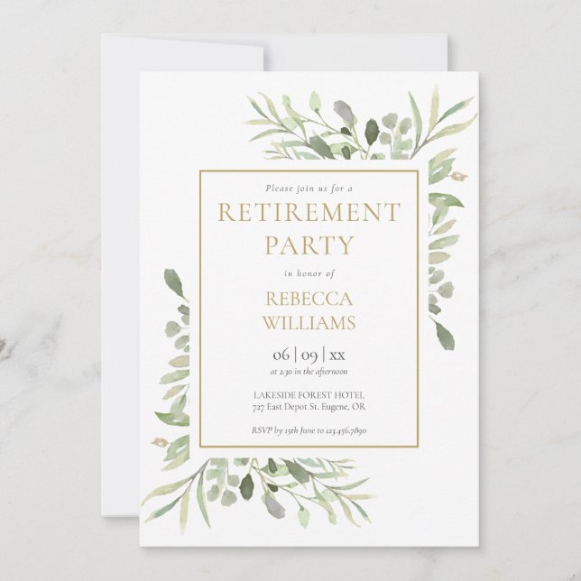 Invitation Feuillage de verdure pour fête de retraite (Devant)