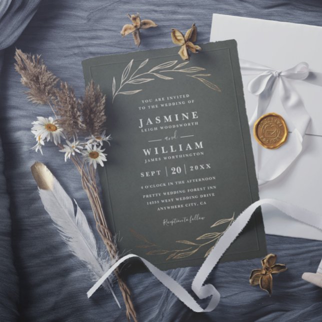 Invitation Feuillage de verdure sage mariage rustique élégant (Créateur téléchargé)