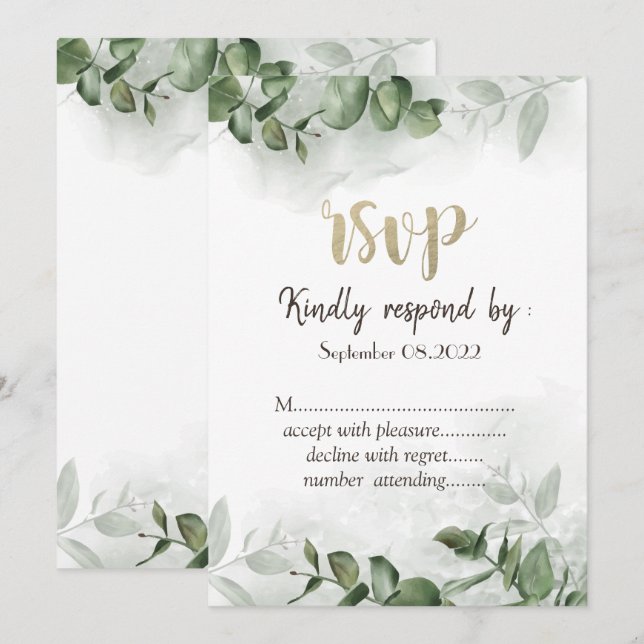 Invitation Feuillage d'eucalyptus à l'aquarelle chic  RSVP (Devant / Derrière)