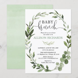 Invitation Feuillage d'eucalyptus de brunch pour bébé neutre 