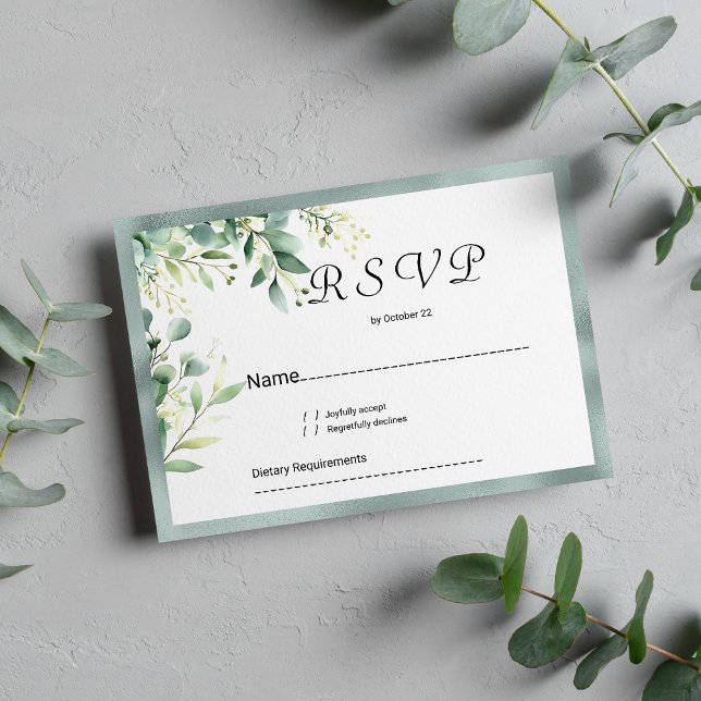 Invitation Feuillage d'eucalyptus rustique vert menthe RSVP (Mint green rustic eucalyptus foliage RSVP )