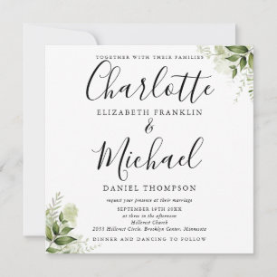 Invitation Feuillage Élégant Écriture Mariage Tout En Un