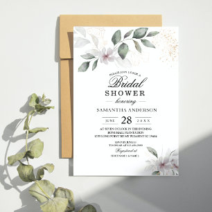 Invitation Feuillage et Fleur Aquarelle Douce Verdure Or