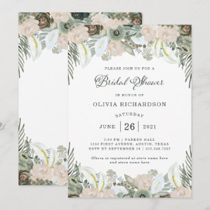 Invitation Feuillage et floral Fête des mariées verte Sage