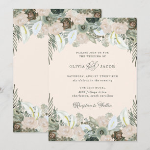 Invitation Feuillage et floral Mariage rose pâle