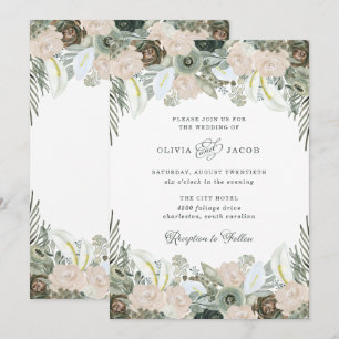 Invitation Feuillage et floral   Mariage vert Sage