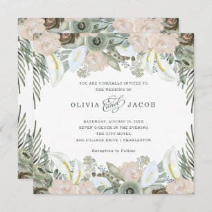 Invitation Feuillage et floral Mariage vert Sage