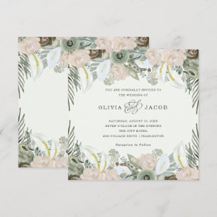 Invitation Feuillage et mariage   vert clair floral