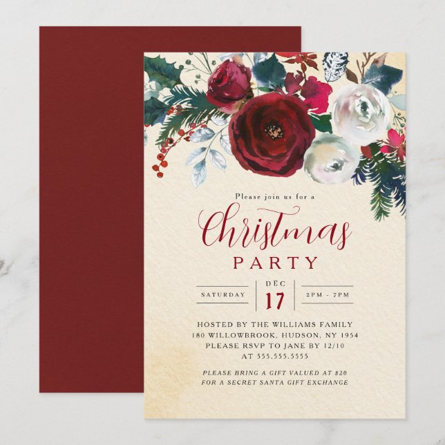 Invitation Feuillage festif charmant Fête de Noël   (Devant / Derrière)