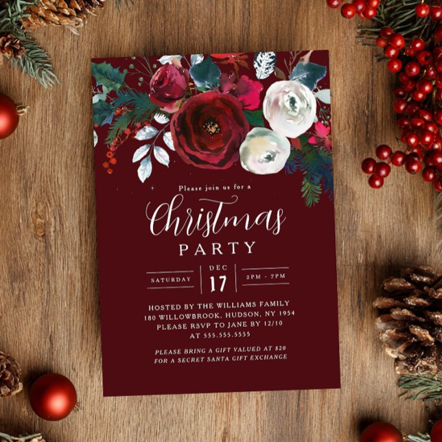 Invitation Feuillage festif de Bourgogne Soirée de Noël   (Créateur téléchargé)