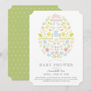 Invitation Feuillage floral Baby shower lapin d'oeuf de Pâque