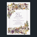 Invitation Feuillage floral d'ivoire jaune violet 21e anniver<br><div class="desc">Belle aquarelle violette,  ivoire et moutarde jaune florale avec feuillage vert 21e anniversaire invitation pour les femmes. Contactez-nous pour obtenir de l'aide sur la personnalisation ou la mise en correspondance de produits.</div>
