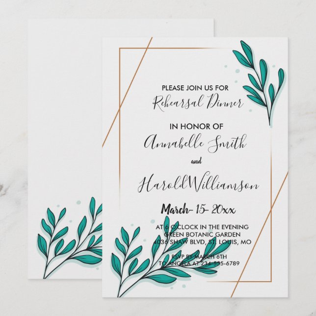 Invitation Feuillage floral feuilles de papier d'aluminium or (Devant / Derrière)