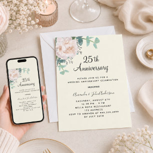 Invitation Feuillage floral ivoire 25e anniversaire de mariag