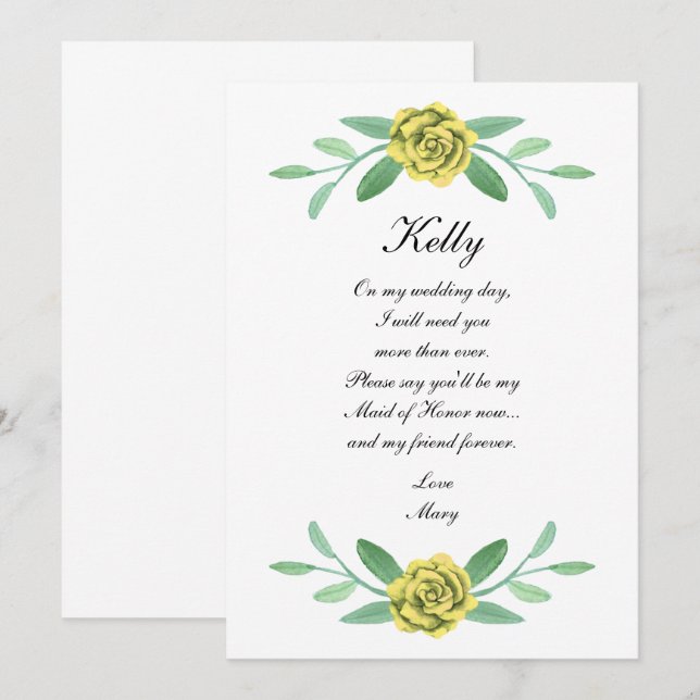 Invitation Feuillage Floral Jaune Foliage Maid Of Honor Card (Devant / Derrière)