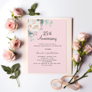 Invitation Feuillage floral rose 25e anniversaire de mariage