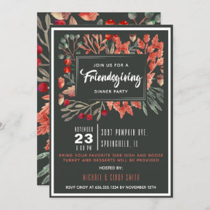 Invitation Feuillage Friendsgiving d'automne d'aquarelle