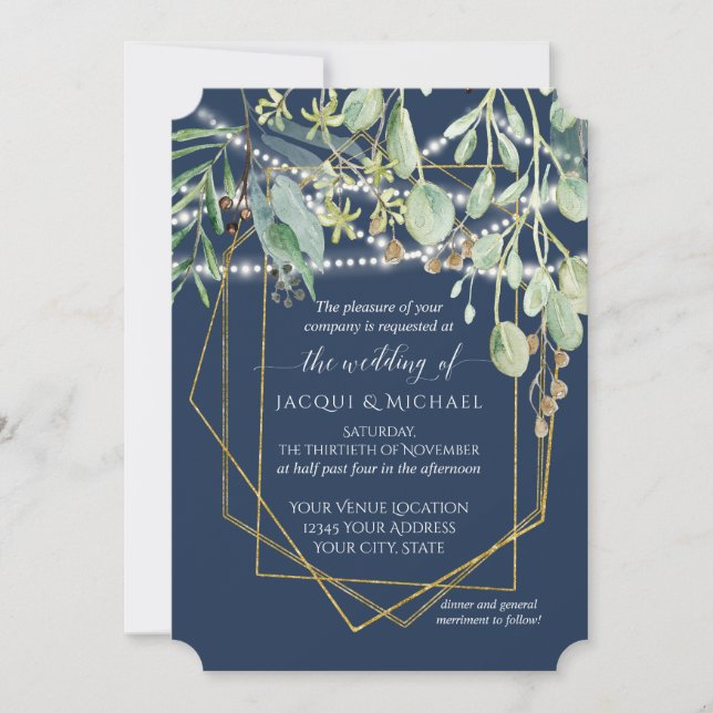 Invitation Feuillage géométrique de mariage de forêt d'eucaly (Devant)