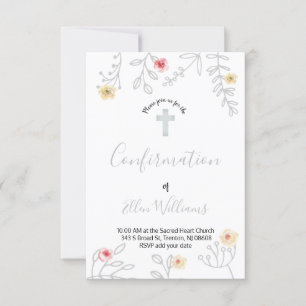 Invitation feuillage gris et rose Confirmation
