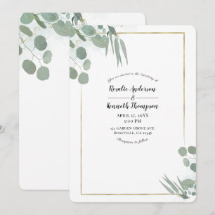 Invitation Feuillage rustique d'eucalyptus et mariage doré