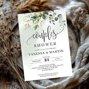 Invitation Feuillage rustique eucalyptus couples douche