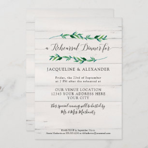 Invitation Feuillage rustique Verdure Aquarelle Bois blanc