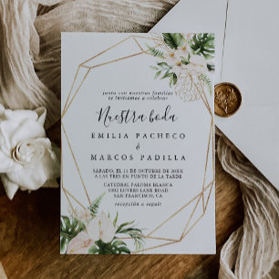Invitation Feuillage Tropical Or Floral Nuestra Boda Mariage