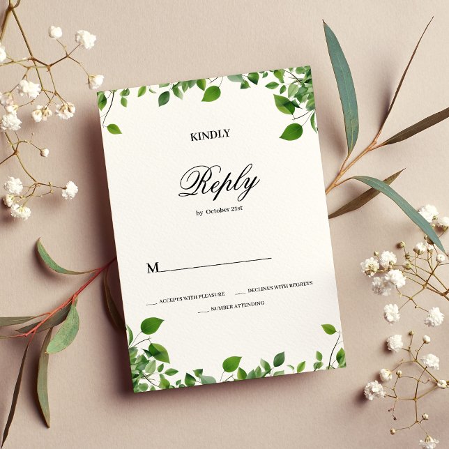 Invitation Feuillage végétal simple Mariage RSVP (Botanical greenery foliage simple Wedding RSVP)