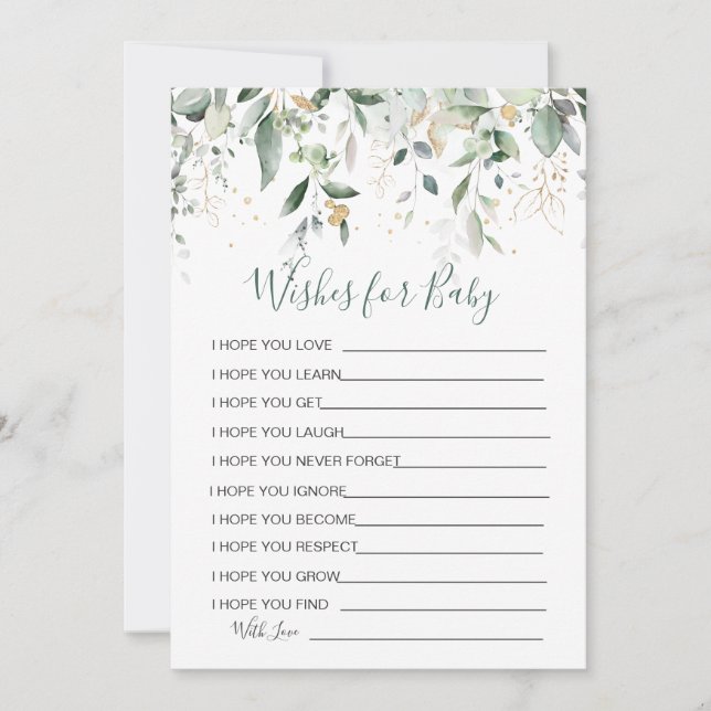 Invitation Feuillage verdoyant Voeux pour Baby shower Game In (Devant)