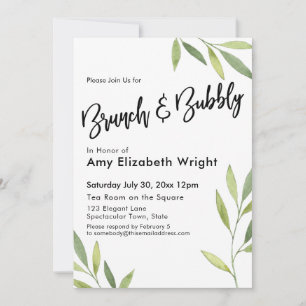 Invitation Feuillage vert Aquarelle Brunch & Bubbly