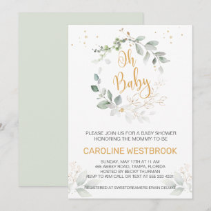 Invitation Feuillage vert et or Baby shower Oh