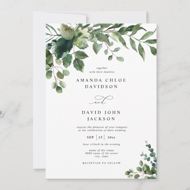 Invitation Feuillage vert Eucalyptus Elégant Mariage rustique (Devant)