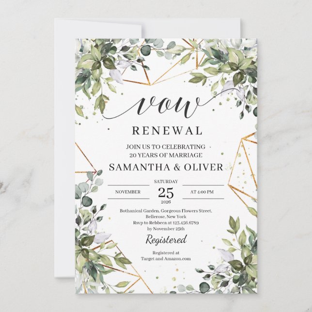Invitation Feuillage vert eucalyptus feuille vow renouvelleme (Devant)